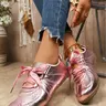 Women's Metallic Gold Lace-Up Sneakers, Non-Slip Sole, Lightweight Training Shoes, Stylish Sneakers
