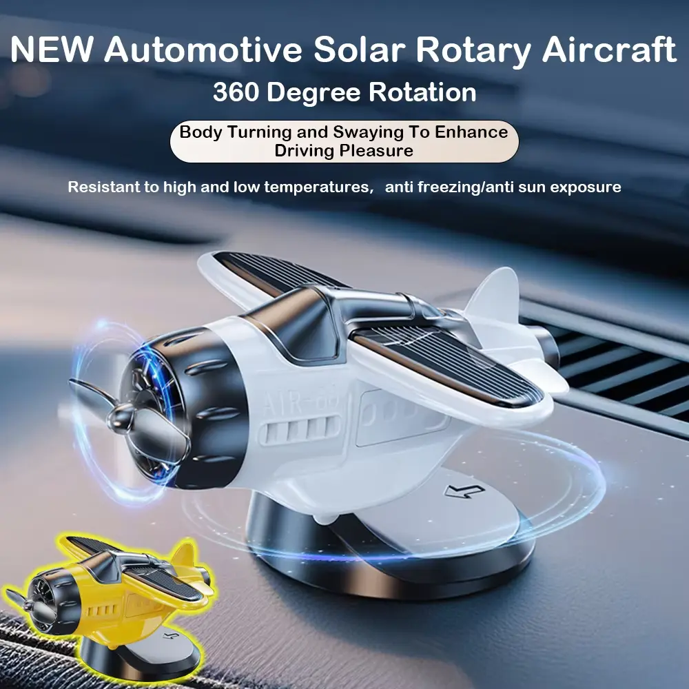 New Car Solar Aircraft Ornaments 360 Degree Rotating Car Interior Decoration Car Center Console Decoration Swings with The Car