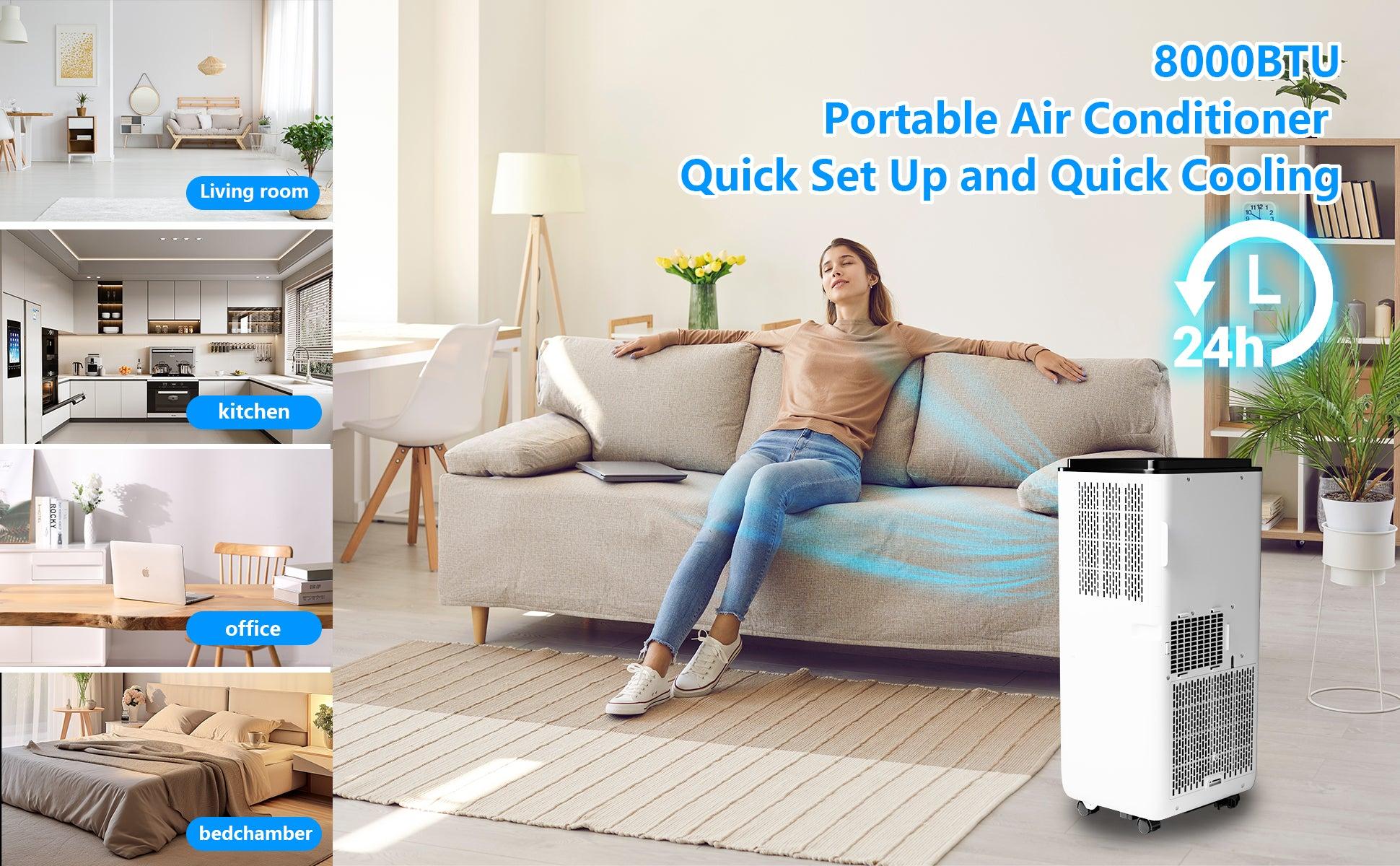 GARVEE 8000Btu Portable Air Conditioner with Remote Control, Powerful Cooling Up to 350 sq ft,Quiet AC Unit with Cool, Dehumidifier & Fan Mode,24 Hour Timer, Window Installation Kit for Home, Office