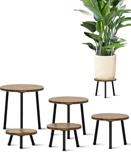 Bamworld 2/3/5 Pack Wooden Plant Stool , Round Plant Stand Riser  8.3/9/9.8/10.6/11.8in Heavy Duty Plant Holder Indoor Outdoor Decor Plant Support for Balcony Patio Garden Living Room