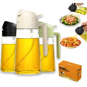Nifogo 3Pack 16oz/470ml Glass  Sprayer Dispenser - 2-in-1 Black Green White for Air Fryer, Salad, BBQ & Frying Kitchen Essential Oil Handled