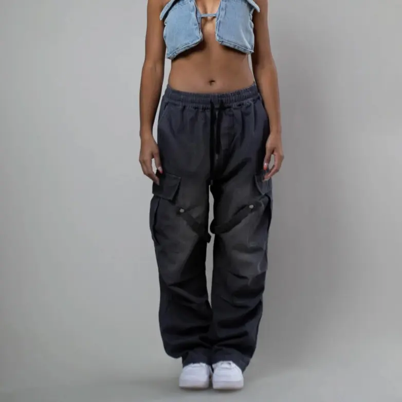 URBAN DENIM SWEATPANTS WITH CARGO POCKETS