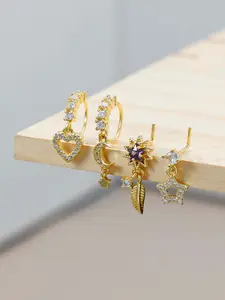 4-Piece Elegant Flower-Shaped Zircon Nose Stud Set, Star & Moon Nose Rings & Hoops, 20g L-Shaped Piercing Jewelry, Ideal for Women's Daily Wear, Nose Piercings Kit