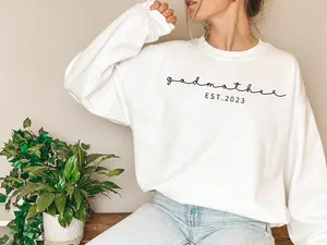 Godmother Sweatshirt Custom Est Godmother Sweatshirt Mother's Day Godmother Gift Sweater New Godmama Hooded Baptism Godparent Gift Sweat Womenswear Basic Streetwear Print Tops Underwear Lady Comfort Pullover Casual Crewneck Long Sleeve