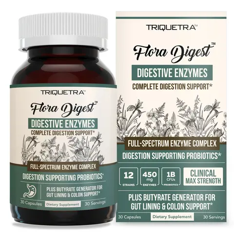 Flora Digest | 3-in-1 Digestive Enzymes, Probiotics & ButyraGen Postbiotic – Supports Digestive Comfort, Bloating Relief & Colon Health – 30 Capsules fitness dietary