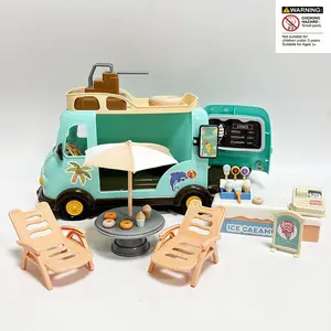 Beach Bus Design Doll House Playhouse Toy, 1 Box Ice Cream Shop Doll House Toy with Doll & Furniture, Pretend Play Toy for Kids