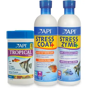 API Aquarium Starter Kit 🐠💧 Stress Coat + Stress Zyme + Tropical Flakes Set