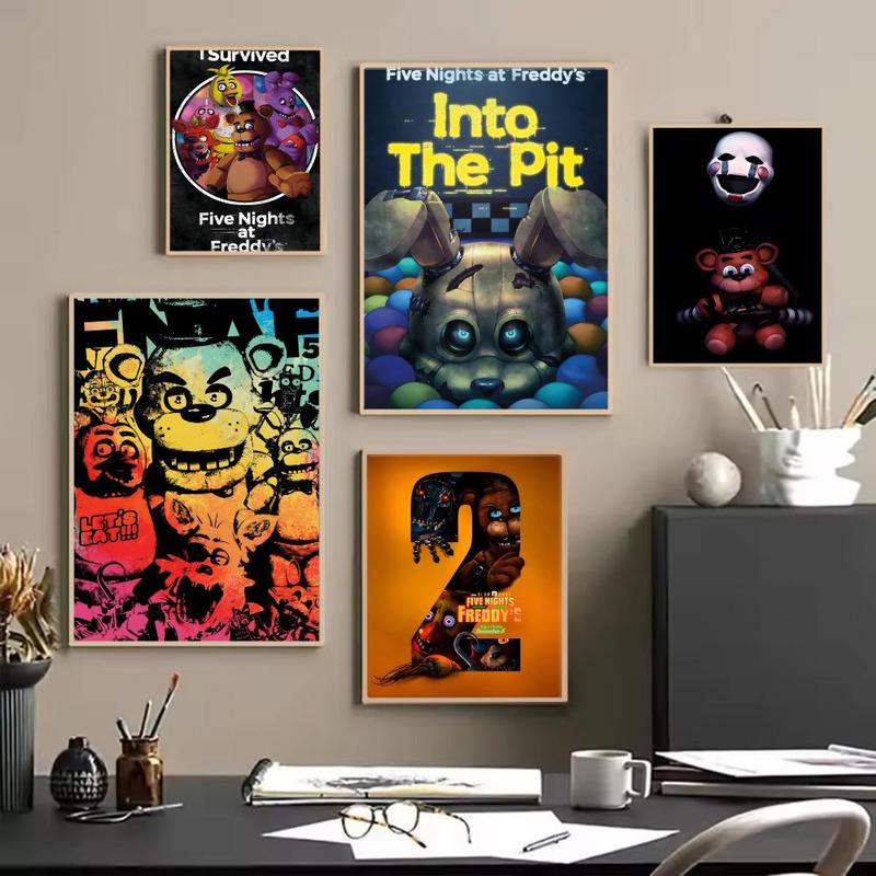 Iconic Horror Survival Game Franchise F-Five Nights at Freddy's Poster HD self-adhesive fade-proof waterproof wrinkle-resistant poster stickers Wall Art suitable for living room bedroom dormitory cafe bar background decoration wallpaper and gifts