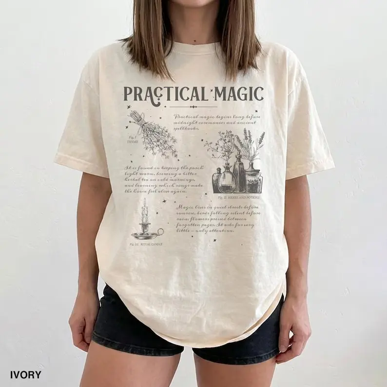 Practical Daily Magic T-Shirt - Sweatshirt - Hoodie, Dark Academia T-Shirt, Witchcraft Tee, Witchy Things T-Shirt, Botanical Graphic T-Shirt