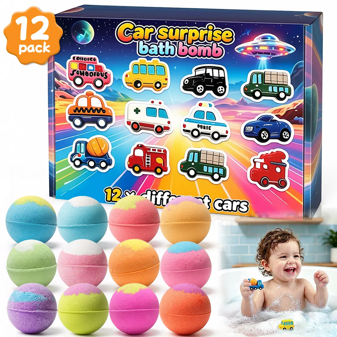 2026 New Car Surprise Bath Bombs for Kids with Hidden Vehicle Toys Inside, 12-Pack Natural Fizzy Bath Bombs Gift Set, Collectible Mini Car Toys for Girls Boys Toddlers
