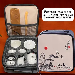Yulong Sheng Portable White Porcelain Tea Set - Elegant Look, Exquisite, Compact, Travel-Friendly, Ideal for Thanksgiving, Christmas Gifts
