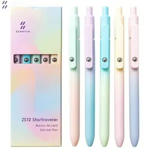 Aurora Gradient Gel Pen, Low Center of Gravity, High Aesthetic, 0.5mm Thick Ink, 5-Pack, Ideal for Signing and Exam Writing, Retractable Gel Pens