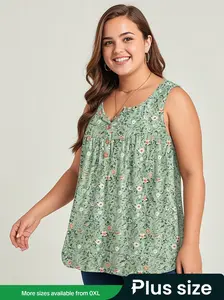[Plus Size] Floral Print Knit Tank Top, Casual Sleeveless Top for Summer, Women's Plus Clothing for Daily Wear
