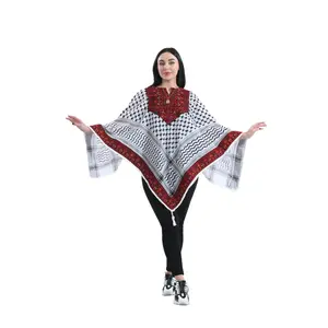 Palestinian Elegance Embroidered Kuffiyeh Poncho