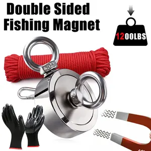1200LBS Magnet Fishing Kit with Heavy Duty Rope, Gloves, Carabiner, Double Sided Rare Earth Neo Dymium Magnet for Retrieving Items in River, Lake, Beach, Lawn