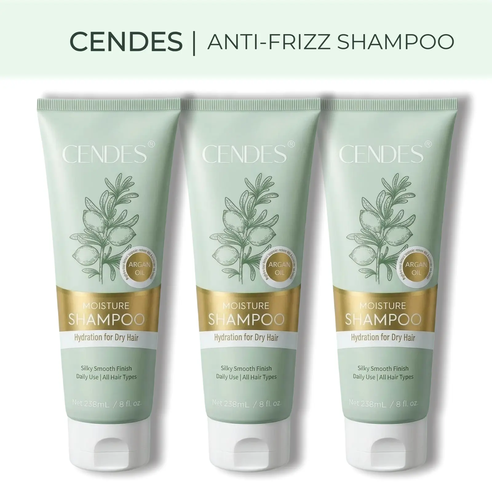 CENDES Organic Moroccan Argan Oil Moisture Repair Haircare Shampoo - Gentle Hydrating Cleanser & Moisturizer for Heat-Styling Damage, Dry Frizzy Hair, Strengthens, Reduces Breakage, Plant-Powered, 8fl.oz., Liquid, Anti-Frizz, Plant-Based, Organic Argan