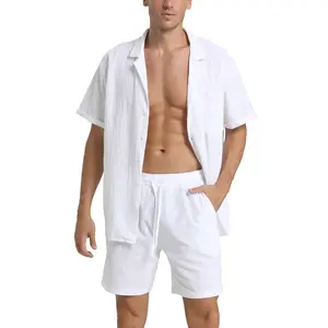RPOVIG Linen Shirt Short Outfits:Men's Beach 2 Pieces Casual Button-Down Sets 2-piece men