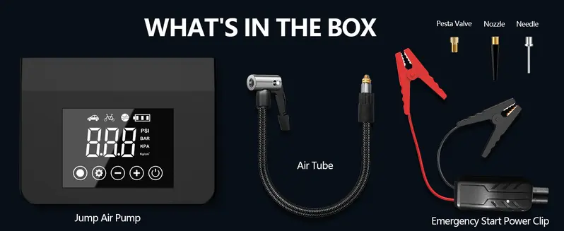 Product Introduction of 【Hieha】Portable Car Jump Starter, 4000A Car Battery Jump Starter with 150PSI Tire Inflator, 12V Car Battery Jump Starter, 15000mAh Power Bank, with LED Light 8