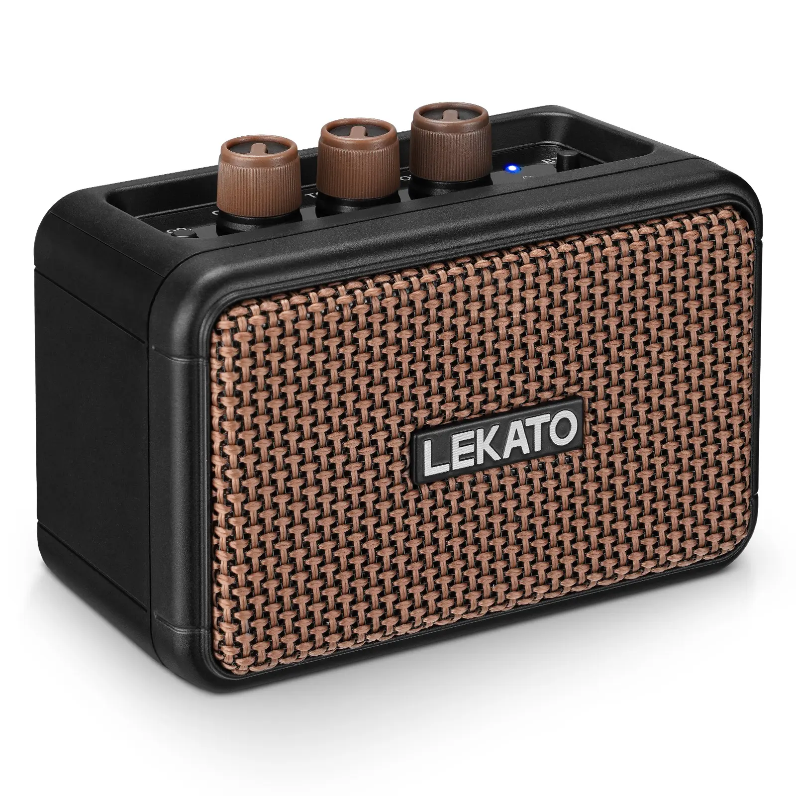 LEKATO Mini Electric Guitar Amplifier, Dual Speakers 5W, Rechargeable Guitar Amp Bluetooth with Clean Overdrive Effects,Retro Portable Small Guitar Amp for Practice Multifunction