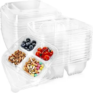 20 Pack Clear Bento Snack Food Containers, 4 Compartment Meal Prep Containers with Lids for School and Work