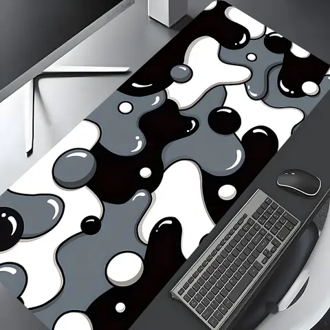 Abstract Black White Fluid Design Large Gaming Mouse Pad,Desktop Drotection Pad,Washable Rubber Pad Non-Slip Lock Edge Suitable For Home Office,Desk Accessories,Desktop Accessory