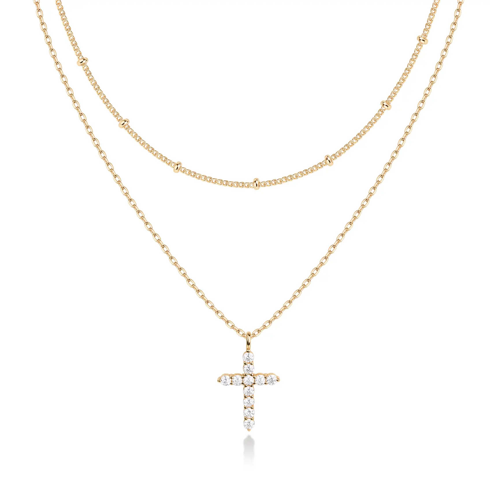 PAVOI 14K Gold Plated Layered Cross Pendant Necklace - Layering Necklaces for Women - Dainty Minimalist Design Pendant