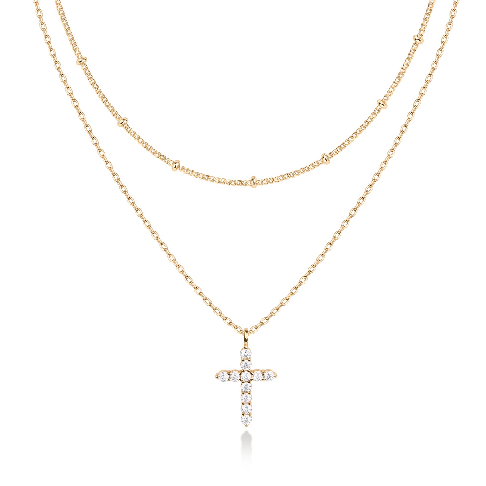 PAVOI 14K Gold Plated Layered Cross Pendant Necklace - Layering Necklaces for Women - Dainty Minimalist Design Pendant