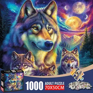 1pc 1000 piece adult puzzle 58x58cm Wolf Family in Enchanted Moonlit Landscape 500 pieces of paper puzzle, suitable for adults and families, large-scale DIY puzzle interactive toy games, birthday h Jigsaw Puzzles