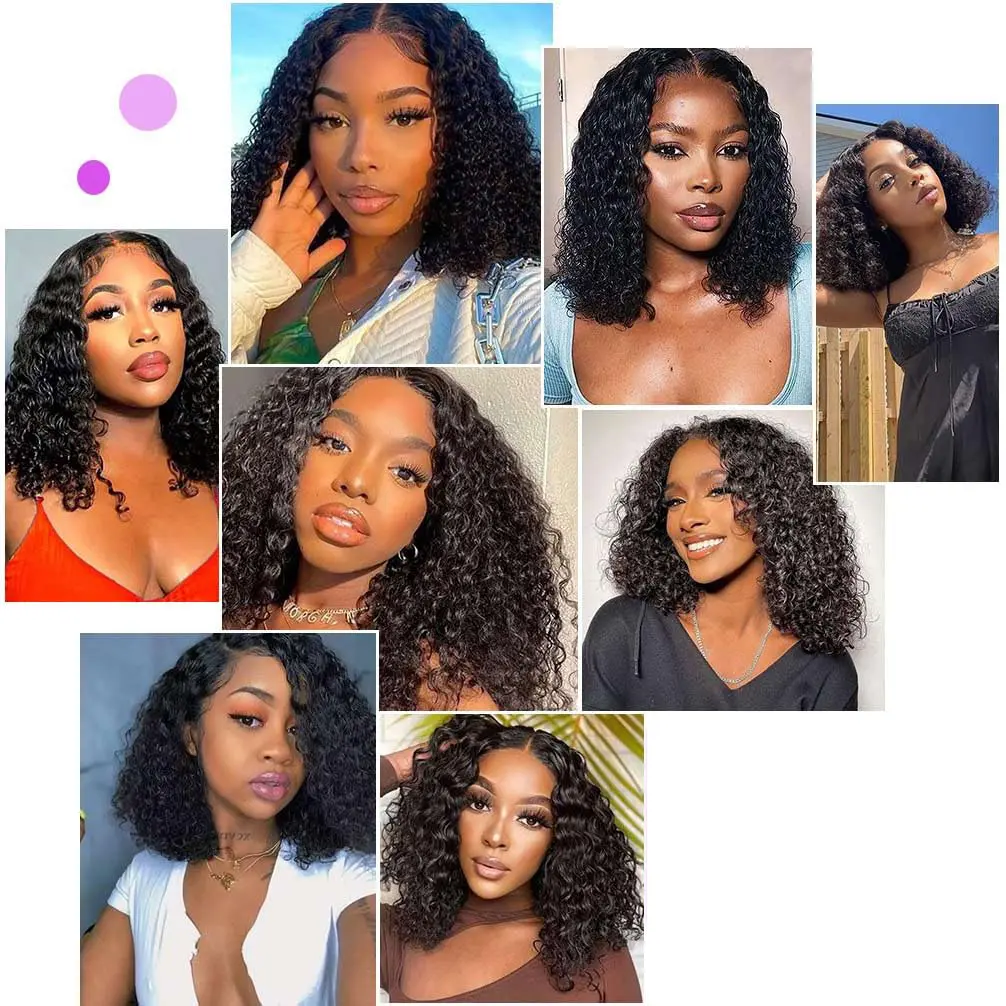 Stylish Curly Short Bob Wig Deep Wave Lace Front Glueless Human Hair Amazon.com : Glueless Wigs Human Hair Pre Plucked Pre Cut  main image 4
