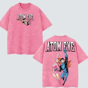 Limited Retro Oversized Vintage Invincible Atom Eve And Mark Grayson Washed Tee Unisex Comic Superhero Graphic Shirt Double Printed Streetwear Heavyweight Cotton T Shirt Anime Manga Fan Gift Casual Wear
