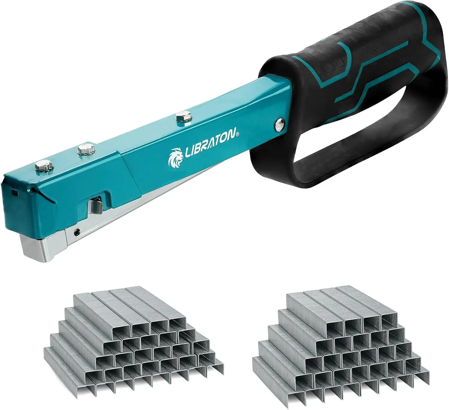 LIBRATON Heavy Duty Hammer Tacker with 6000 Staples JT21/No53(5/16" & 3/8") | Manual Hammer Stapler Fits 1/4”, 5/16", 3/8" Staples, Sure-Grip Slap Stapler for Roofing Flooring Outdoor Construction