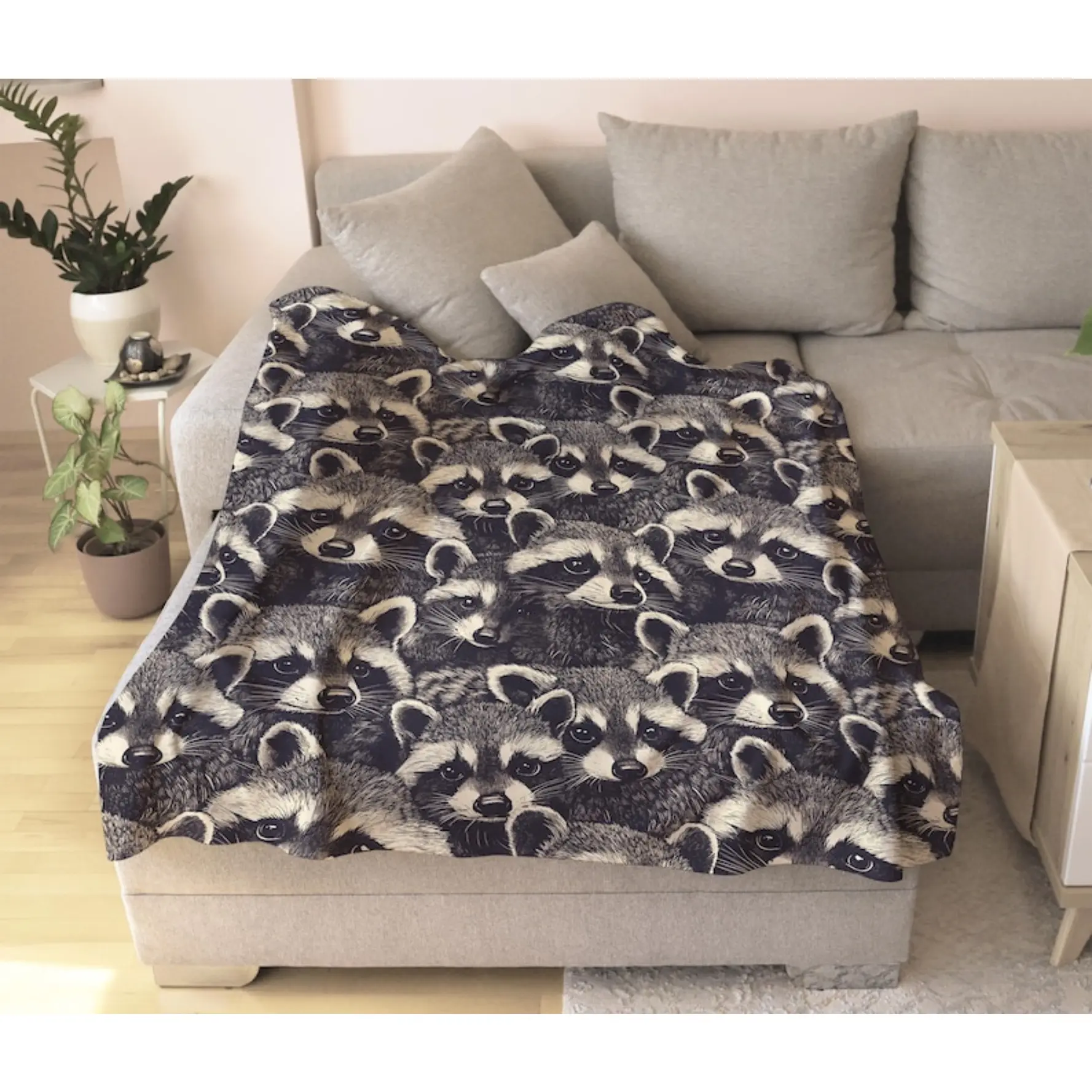 Raccoon Blanket, Cute Woodland Vintage Home Decor, Funny Cozy Sofa Couch Throw Blanket, Black & White Gift for raccoon animal lover gifts,Christmas Gift