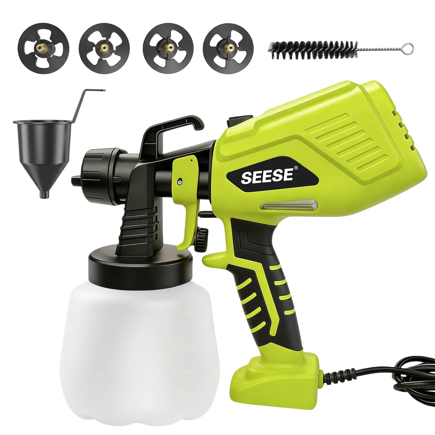SEESE HVLP Electric Paint Sprayer, Spray Gun with 4 Nozzles & 3 Patterns, No Clogging, Easy to Clean - Ideal for House, Furniture, Fences, Walls, Doors
