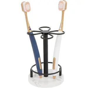 Toothbrush Holder Stand for Bathroom, Metal Toothbrush Organizer with Marble Base, Toothbrush Storage Collection for Family, Suitable for Home Hotel Countertop Vanity (Small, Matte Black)