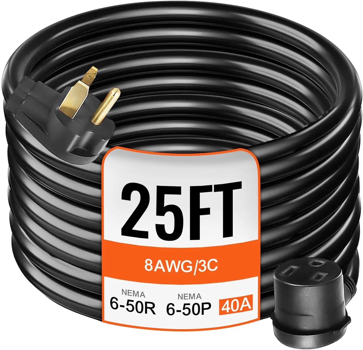 VEVOR Welding Extension Cord 40A 25ft, NEMA 6-50P to 6-50R Welding Cable, 8 AWG STW Heavy Duty Welder Power Cord for MIG TIG Plasma Lincoln Miller, ETL Listed