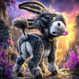 1pc 5D Diamond Painting Set, Diamond Mosaic Donkey Animal DIY Diamond Painting Cartoon Children's Gift, Suitable for Living Room, Bedroom, Office Wall Decoration, DIY Full Round Diamond Embroidery Set.