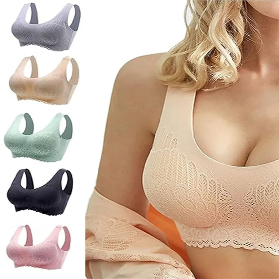 Women's 3 Pack Seamless Comfortable Bra，Anti-Saggy Breasts Bra Lace Breathable Underwear with Removable Pads