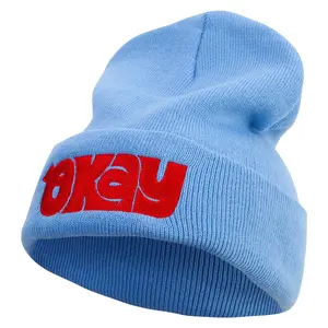 Artistic Okay Logo Embroidered 12 Inch Long Knitted Beanie