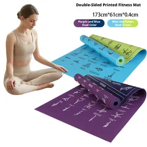 Thick Non Slip PVC Exercise Mat Dual Color Deep Purple Navy for Home Gym Yoga Pilates with 75+ Stretching Poses Guide for Beginners Men and Women