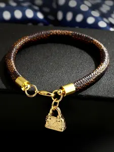 Fashion Trendy Striped Bracelet Mini Bag Charm Electroplated Bracelet for Women, Versatile High-End Accessory, Premium Bracelet, Elegant Jewelry Bracelet