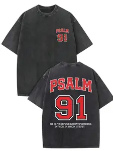 1 PCS Christian "Psalm 91" Graphic Tee: Featuring Bold "PSALM 91" Letter Prints, Biblical Verse "HE IS MY REFUGE AND MY FORTRESS, MY GOD, IN WHOM I TRUST", And A Distressed Vintagey2k,Vintage,Streetwear Christmas Thanksgiving gift,Cyber Monday