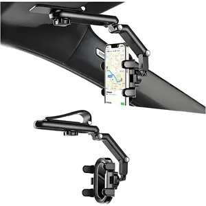 Sun Visor Phone Holder, 1080? Rotatable Rear View Mirror Cell Phone Mount with Extendable Arm, Adjustable Automotive Interior Smartphone Clip, Universal for  (Black)