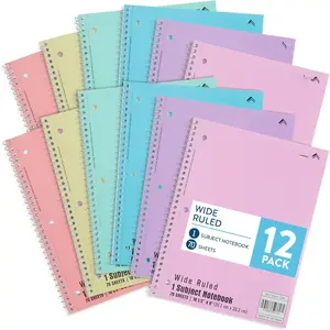 Pastel Spiral Notebooks, 1 Subject Pastel Notebooks Wide Ruled, Paper School Bulk Notebook, 12 Pack