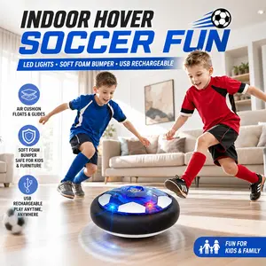 2 in 1 Interactive Hover Air Soccer Ball Toy, USB Rechargeable Electric LED Floating Football with Soft Foam Bumper, Air Powered Indoor Outdoor Sports Game for Kids Boys Girls Youth, Family Play Toy for Room School Yard Birthday Gift