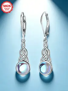 Elegant Women's S925 Silver Moonstone Celtic Knot Dangle Earrings, Hypoallergenic, Perfect for Daily Wear and Birthday Gifts
