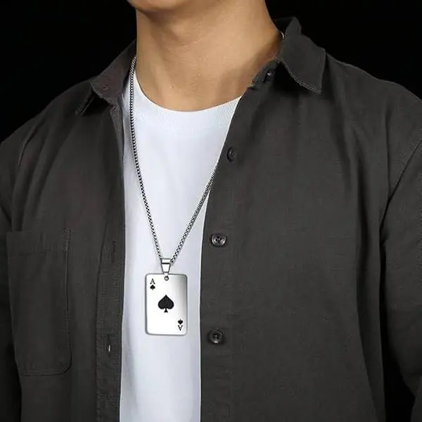 Ace of Spades Playing Card Pendant Necklace, Edgy Statement Accessory for Men & Women