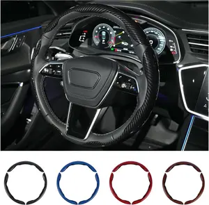 Carbon Fiber Steering Wheel Cover 3PCS Set – Anti-Slip, Scratch-Resistant, Universal Fit for 14–16 Inch Steering Wheels, Breathable Grip, Interior Car Accessories for Cars, SUVs & Trucks, Black Durable Trim Protector