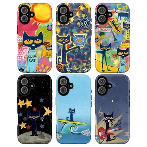Pete Cat Cartoon Phone Case – Cool Blue Cat Aesthetic Cover with Colorful Whimsical Art, Retro Playful Design, Cute Pete Cat Style for iPhone 17 16 15 14 13 12 11 Pro Max, Groovy Cartoon Vibes, Slim Protective Case, Gift for Her & Him