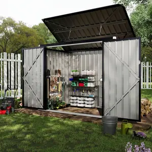 2 Trash Cans Metal Outdoor Storage, 3x6 FT Garbage Bin Storage Shed with Chain Lid, Garbage Can Metal Sheds for Garden, Backyard, Lawn and Patio