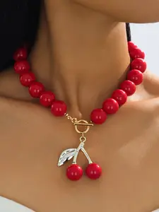 Beaded Cherry Choker, Trendy Accessory for Women, Perfect Gift Idea, Ideal for Daily Wear, Unique Jewelry Piece